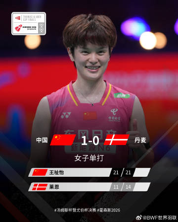 Çin, Uber Kupası'nda Danimarka'yı 5-0 mağlup etti