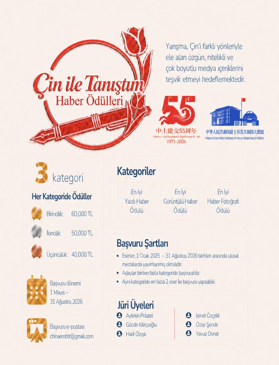 Çin Büyükelçiliği'nden 55. Yıl Özel Ödülleri