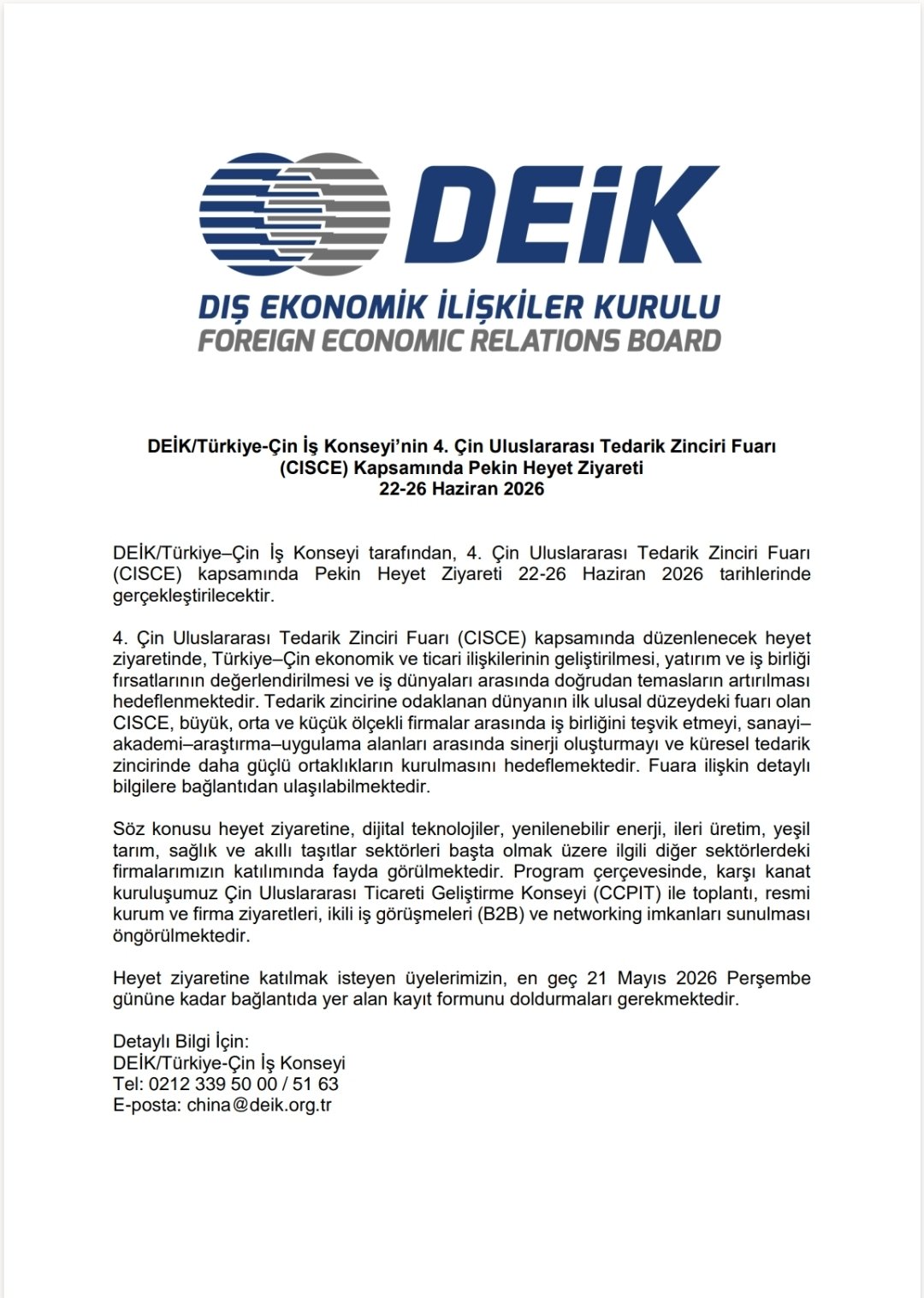 DEİK Heyeti, Beijing'de Uluslararası Fuarı Ziyaret Etti